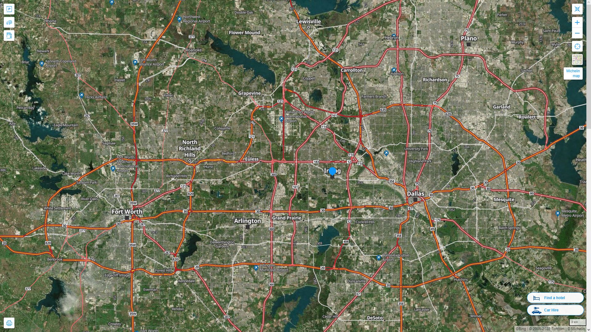 irving Texas Highway and Road Map with Satellite View